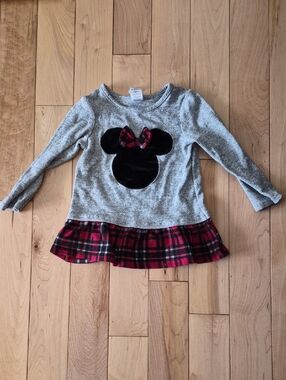 Girls 18-24m Disney Grey Long-Sleeve Top with Plaid Hem and Bow Detail